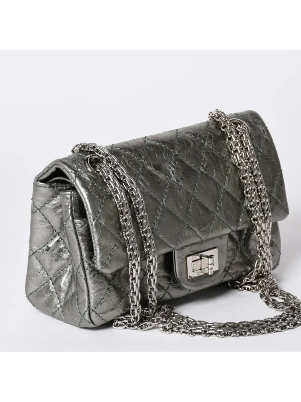 Chanel 2.55 Double Flap Chain Shoulder Bag Vintage Calfskin Metallic Green